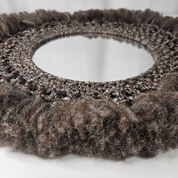 Vintage Large Macrame Wood Beaded Hanging Mirror 22" Boho Chic 70s Inspired - Picture 4 of 7